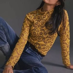 Maeve Lace Mock Neck Top